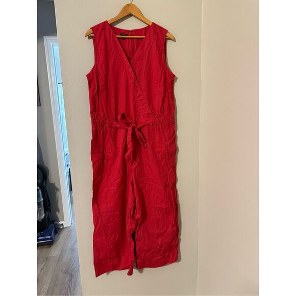 Talbots Size 16 Belted Waist Sleeveless Jumpsuit Red Wide Leg Modern Classic - Picture 3 of 7